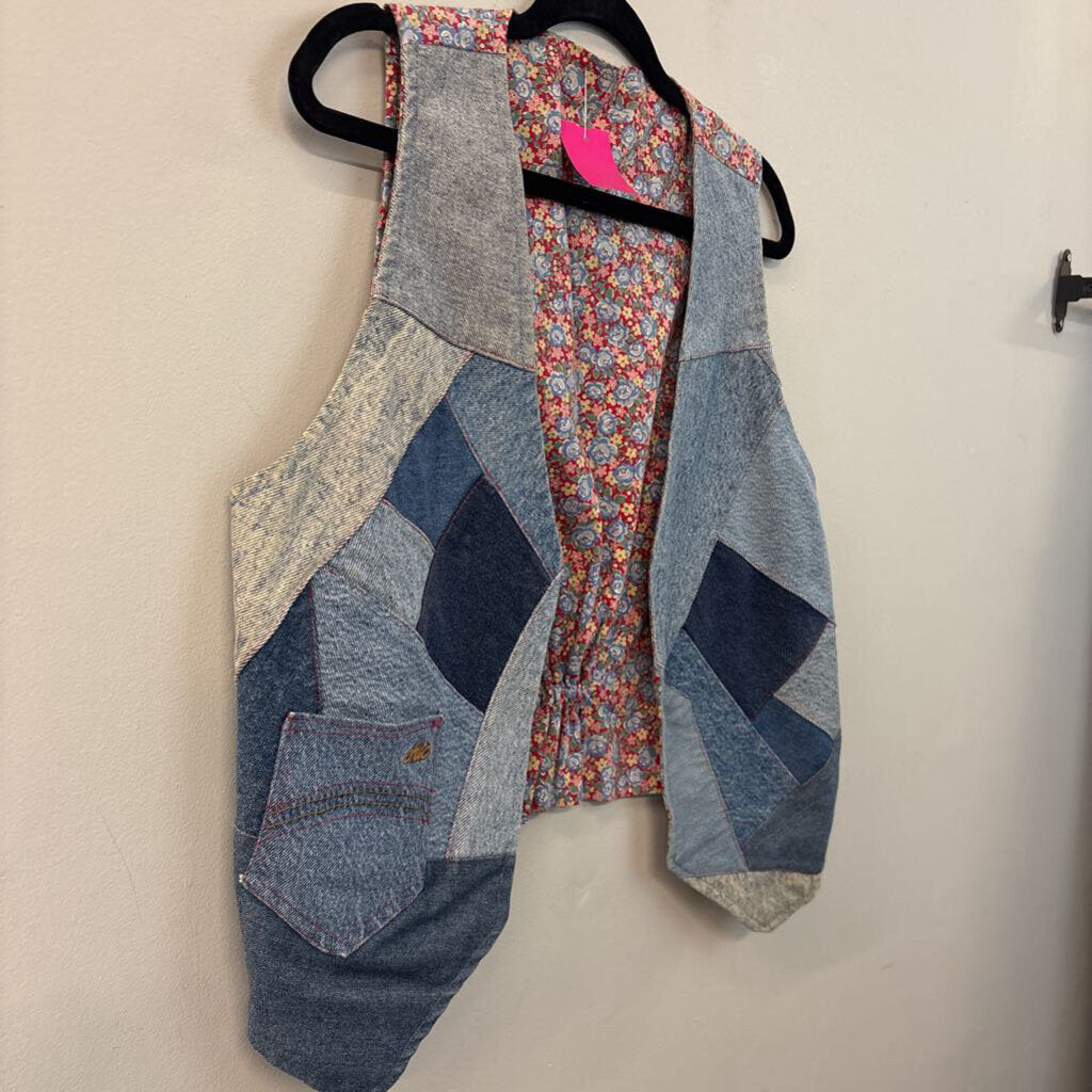 Vintage Chic Denim/Floral Print Reversible Vest Large