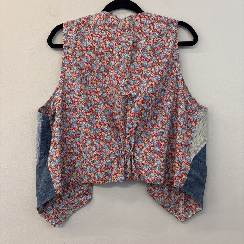 Vintage Chic Denim/Floral Print Reversible Vest Large