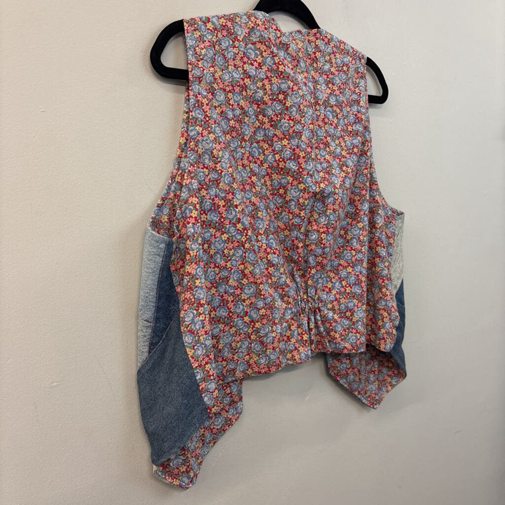 Vintage Chic Denim/Floral Print Reversible Vest Large