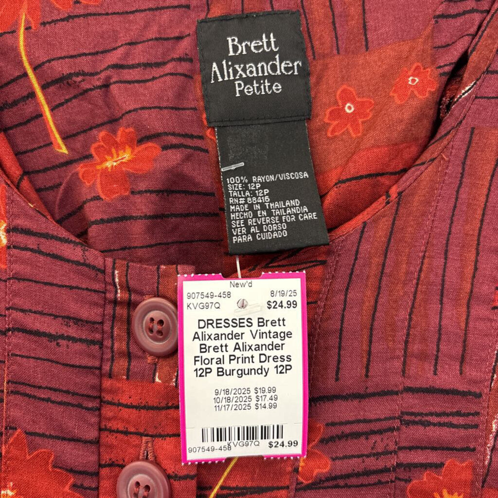 Vintage Brett Alixander Floral Print Dress 12P