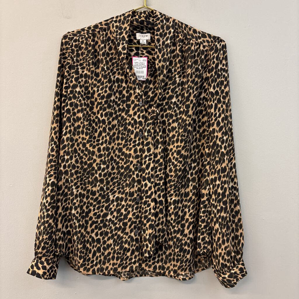 J. Crew Tie Neck Cheetah Print Long Sleeve Top Medium