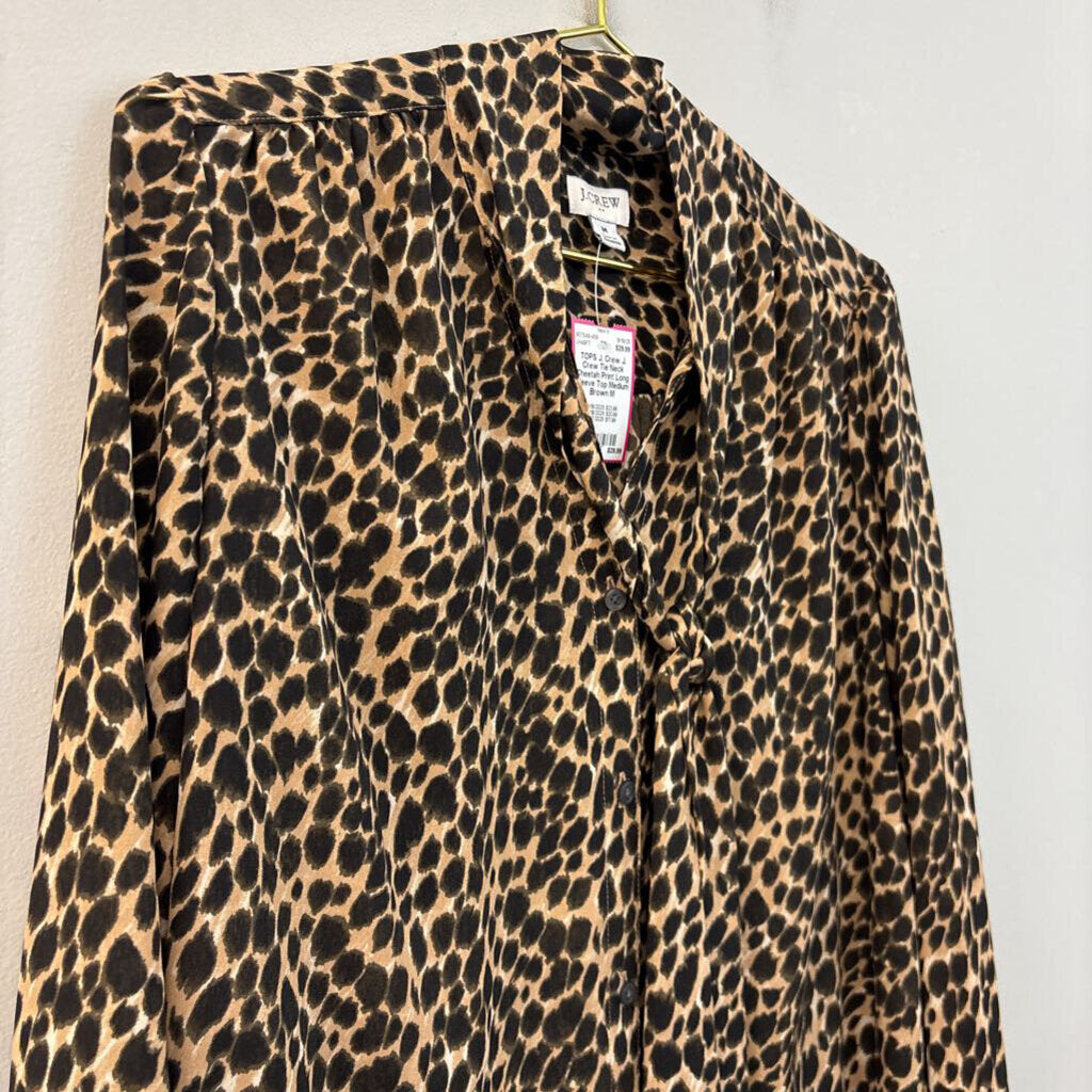 J. Crew Tie Neck Cheetah Print Long Sleeve Top Medium