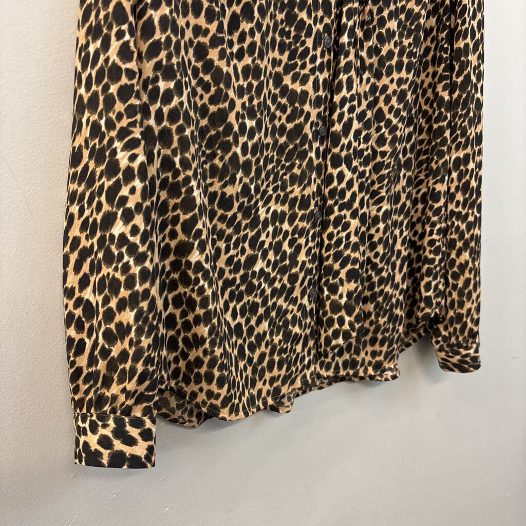 J. Crew Tie Neck Cheetah Print Long Sleeve Top Medium