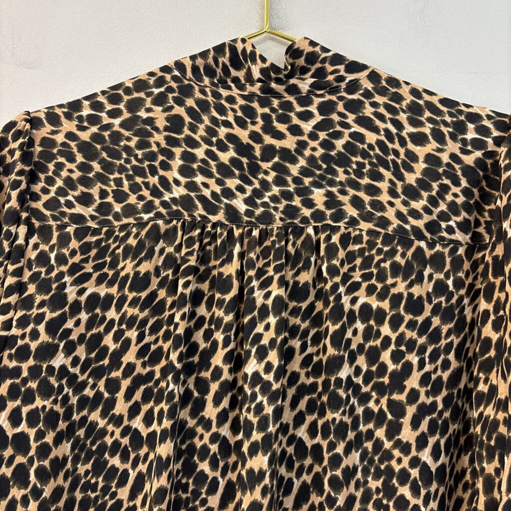 J. Crew Tie Neck Cheetah Print Long Sleeve Top Medium