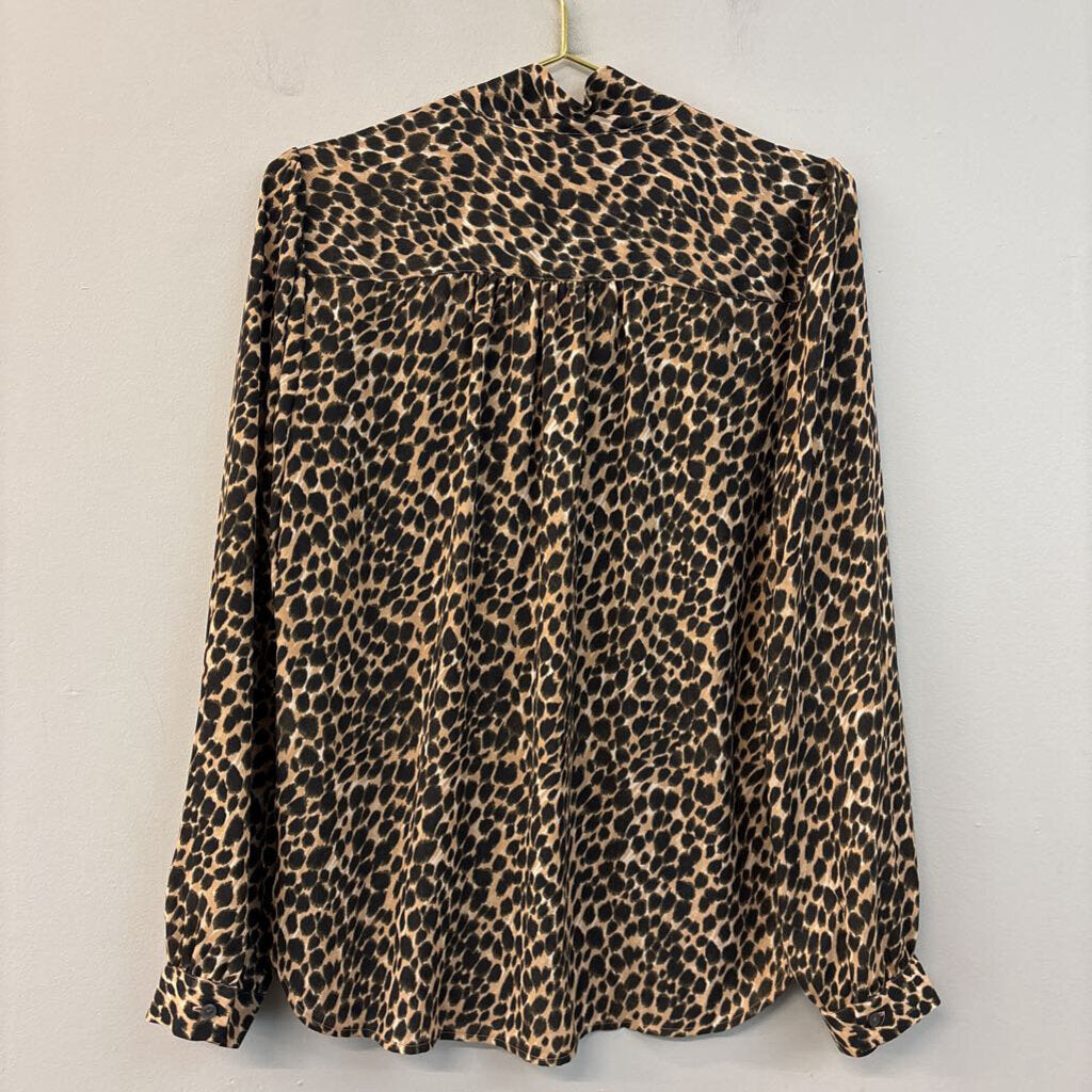 J. Crew Tie Neck Cheetah Print Long Sleeve Top Medium