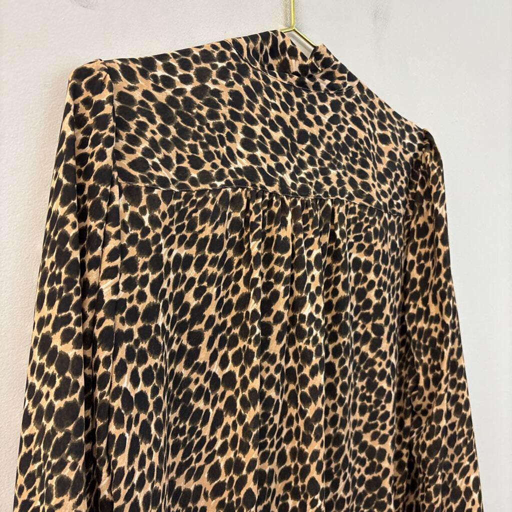 J. Crew Tie Neck Cheetah Print Long Sleeve Top Medium
