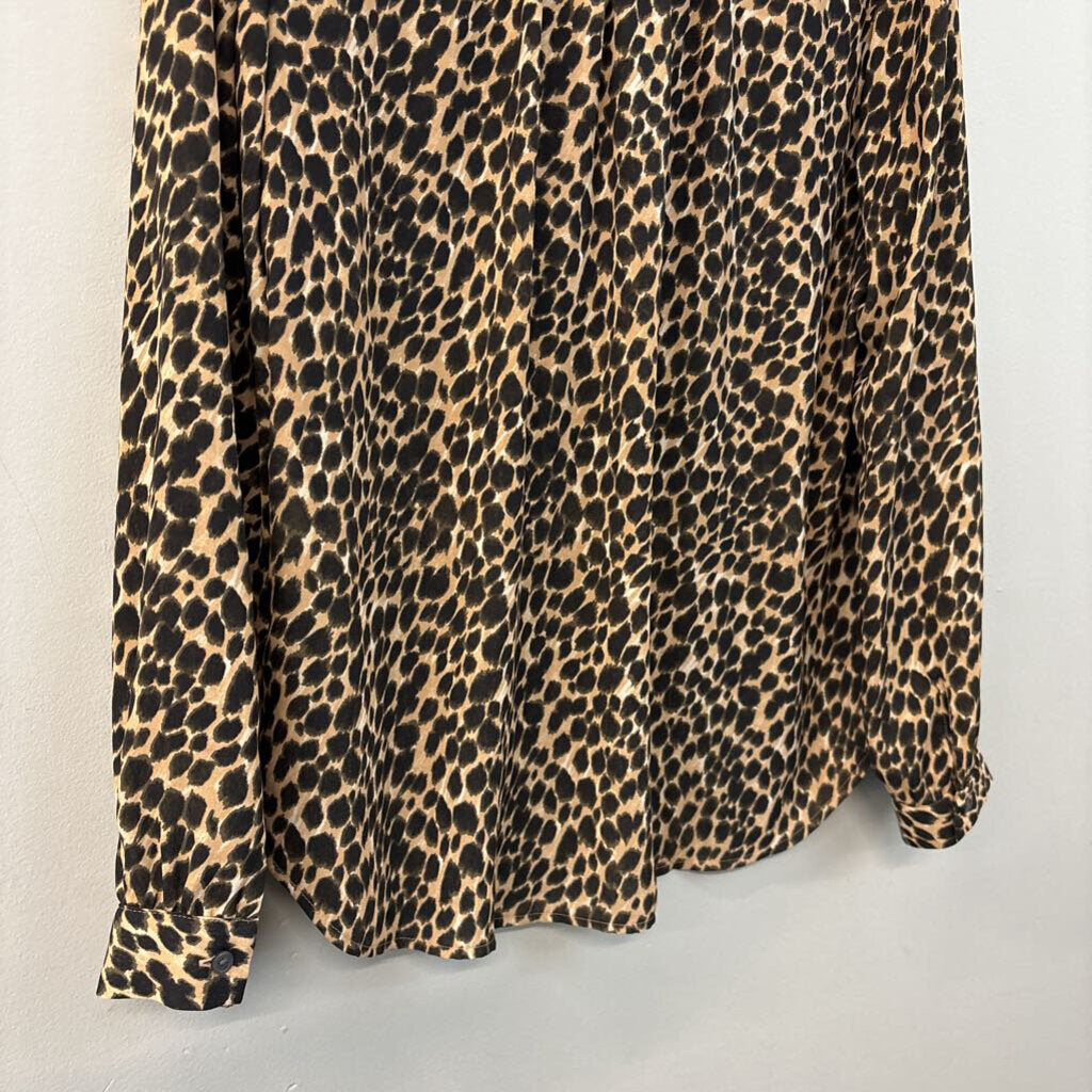 J. Crew Tie Neck Cheetah Print Long Sleeve Top Medium