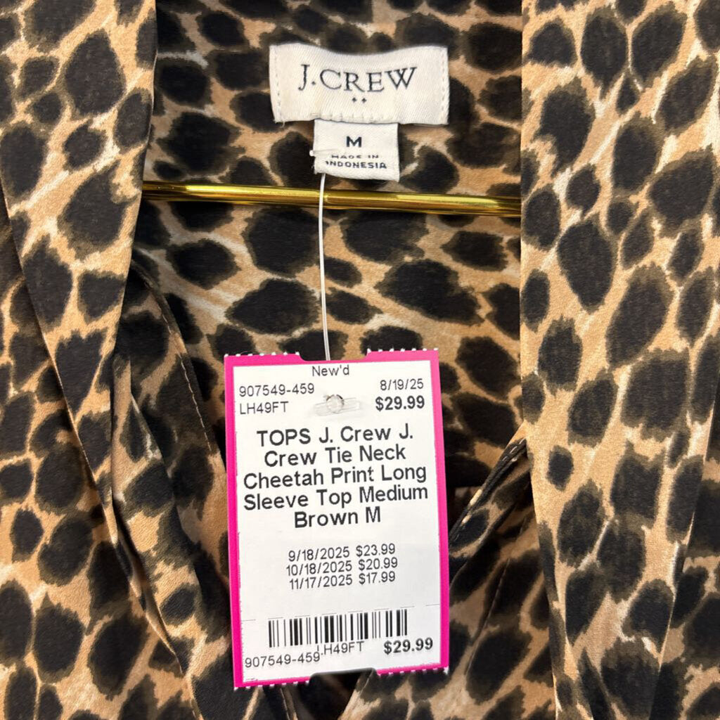 J. Crew Tie Neck Cheetah Print Long Sleeve Top Medium