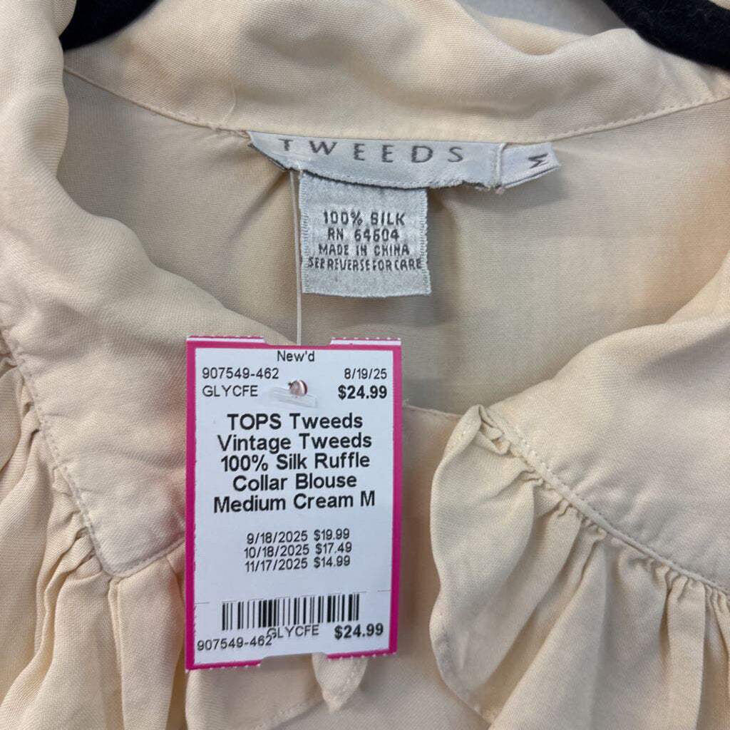 Vintage Tweeds 100% Silk Ruffle Collar Blouse Medium