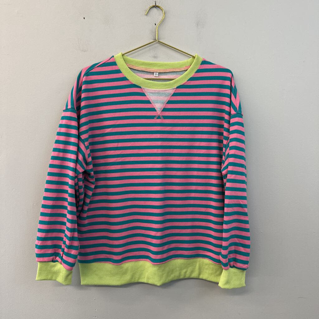 Contrast Color Striped Oversized Sweatshirt Small