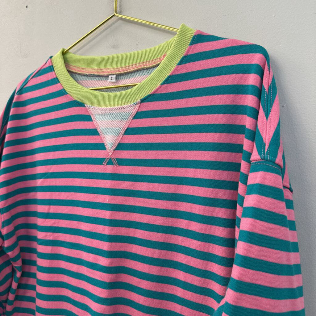 Contrast Color Striped Oversized Sweatshirt Small