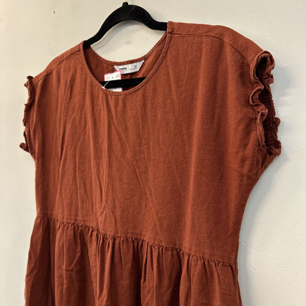Sonoma Linen Blend Ruffle Babydoll Dress Extra Small