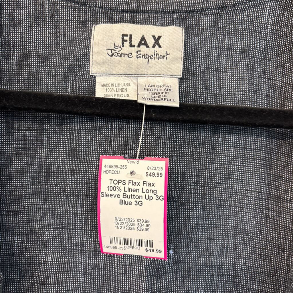 Flax 100% Linen Long Sleeve Button Up 3G