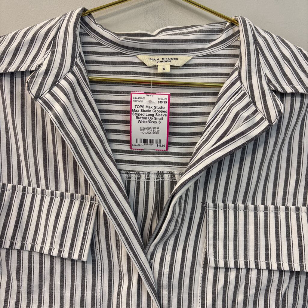 Max Studio Cropped Striped Long Sleeve Button Up Small