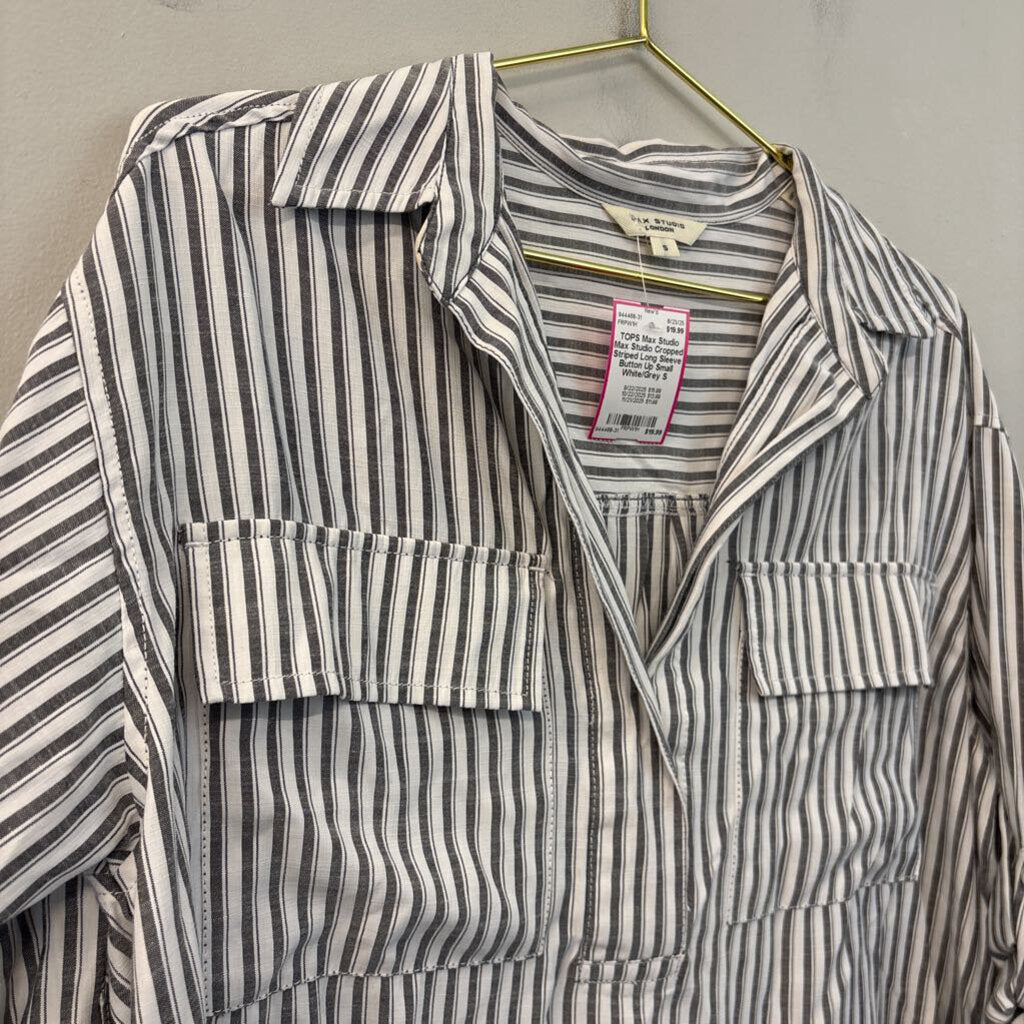Max Studio Cropped Striped Long Sleeve Button Up Small