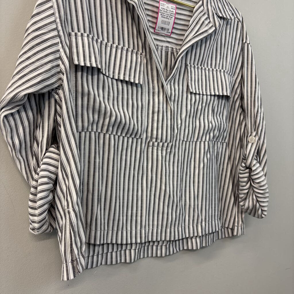 Max Studio Cropped Striped Long Sleeve Button Up Small