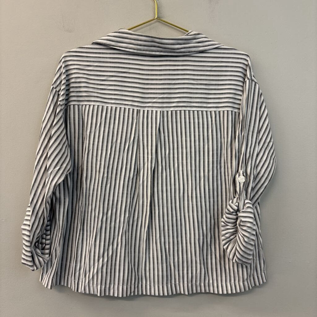 Max Studio Cropped Striped Long Sleeve Button Up Small
