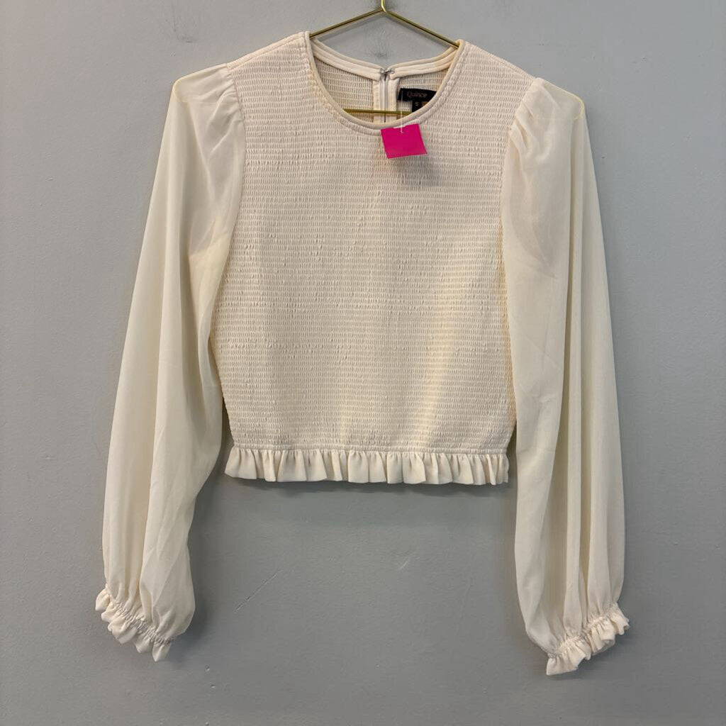 Quince Smocked Long Sleeve Ruffle Top Small