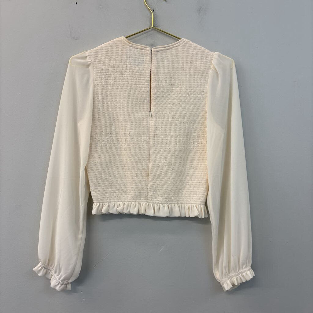 Quince Smocked Long Sleeve Ruffle Top Small