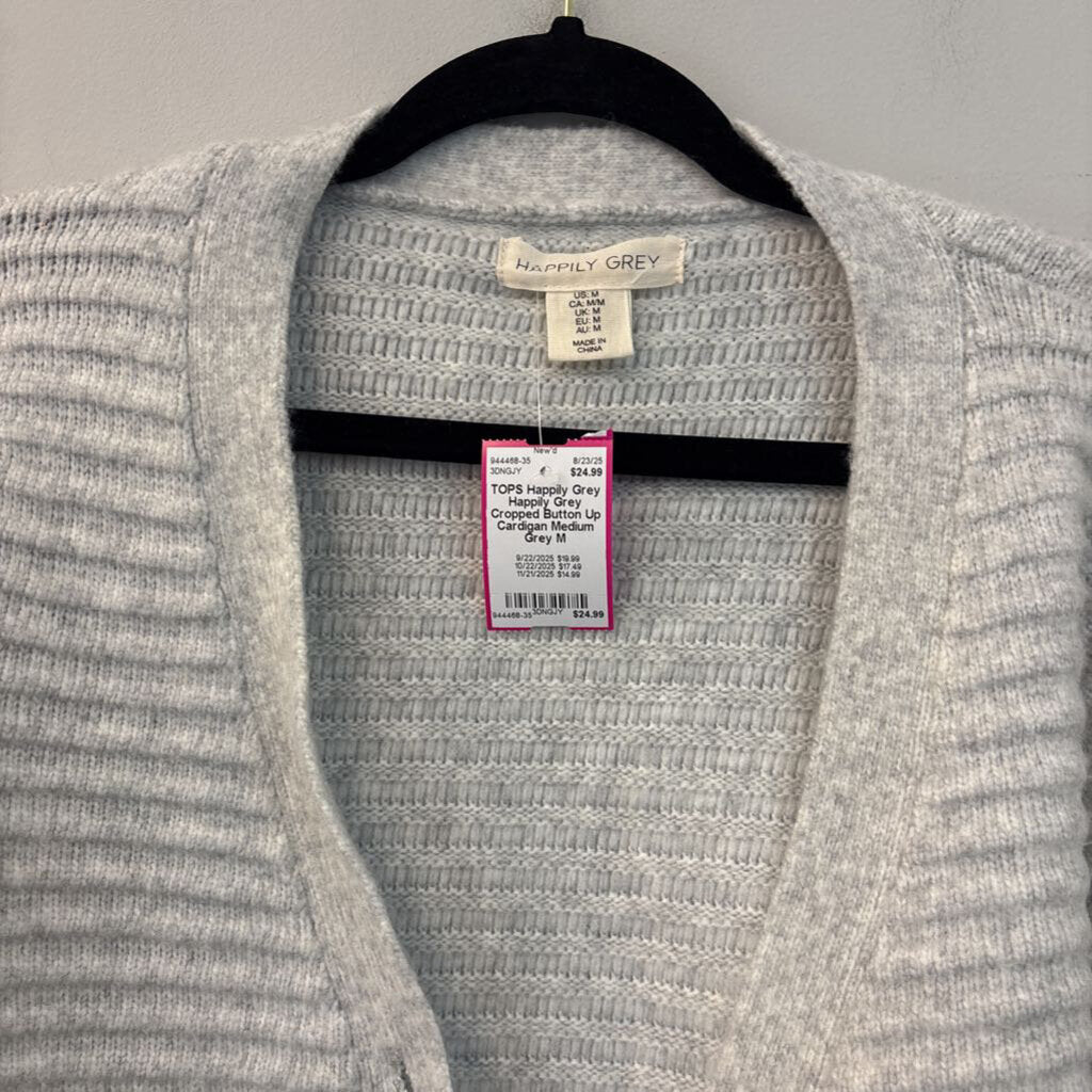 Happily Grey Cropped Button Up Cardigan Medium