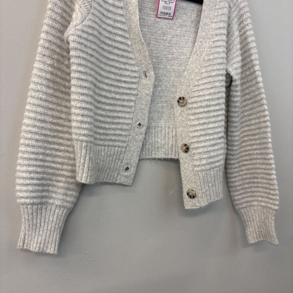 Happily Grey Cropped Button Up Cardigan Medium