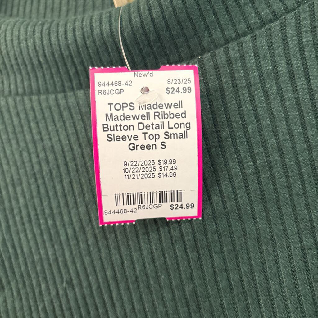 Madewell Ribbed Button Detail Long Sleeve Top Small