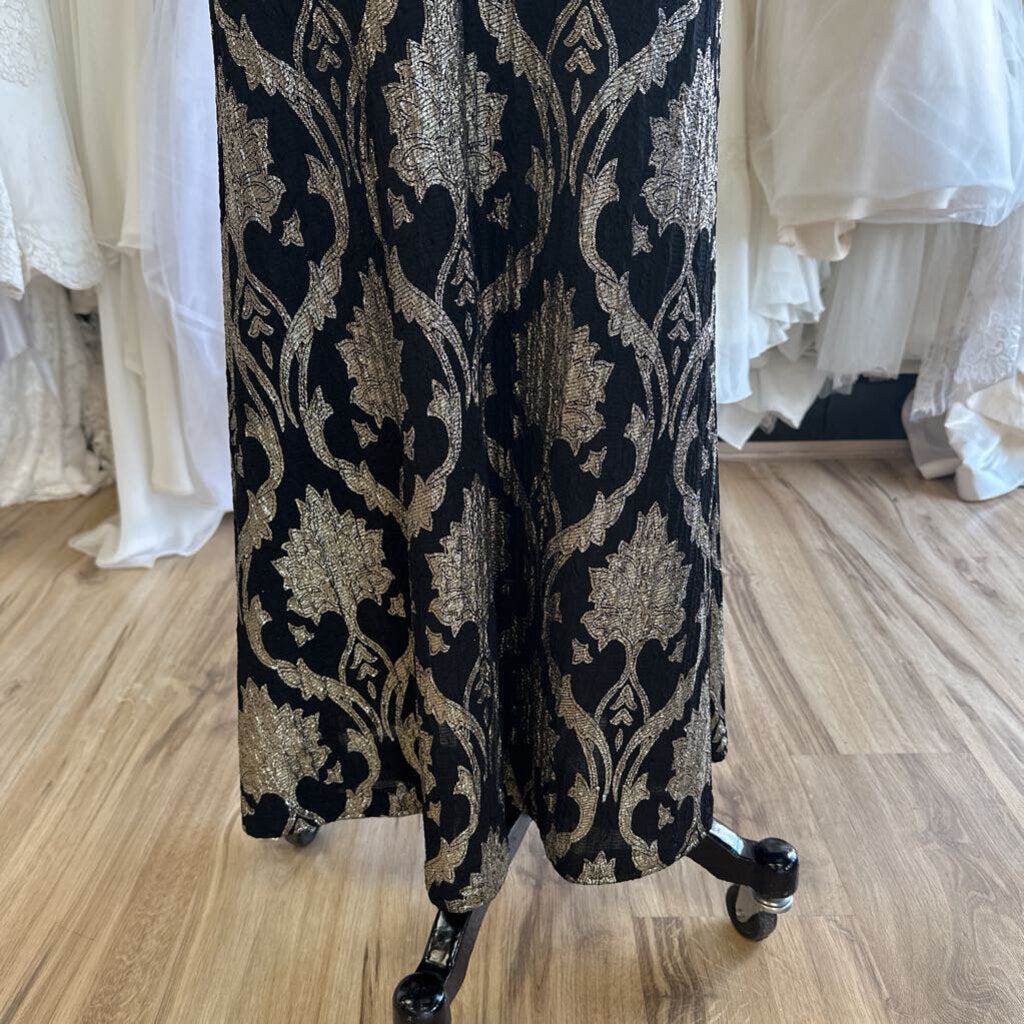 Vintage Black Lace Top Gold Lamay Printed Skirt Formal Small