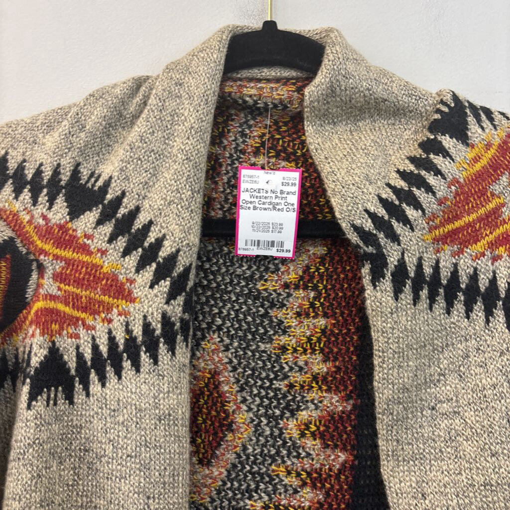 Western Print Open Cardigan One Size