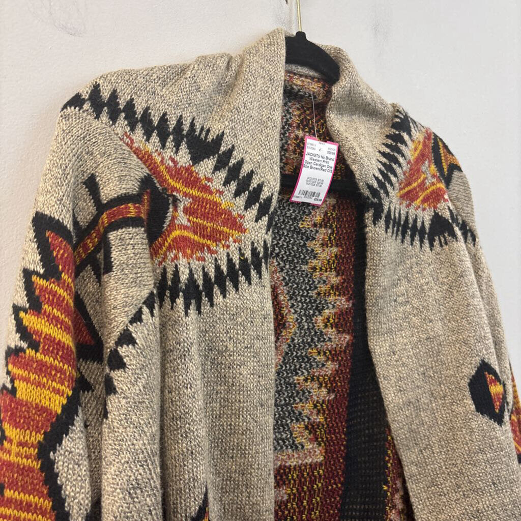 Western Print Open Cardigan One Size