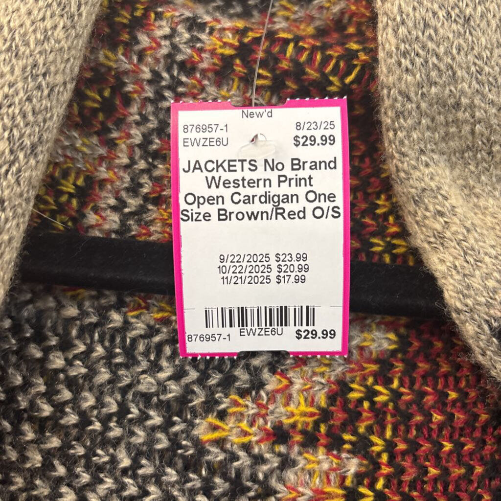 Western Print Open Cardigan One Size