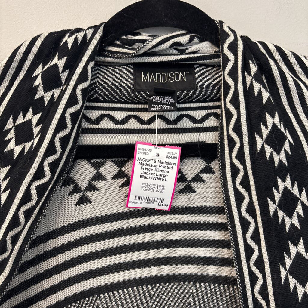 Maddison Printed Fringe Kimono Jacket Large