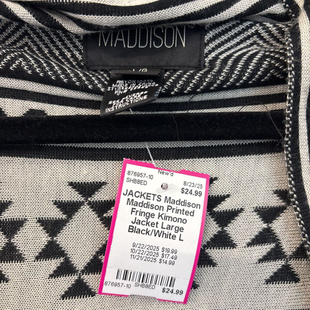 Maddison Printed Fringe Kimono Jacket Large