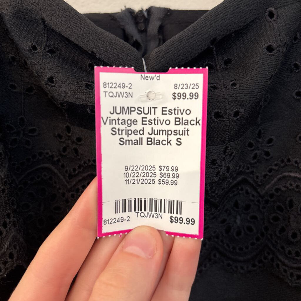 Vintage Estivo Black Striped Jumpsuit Small