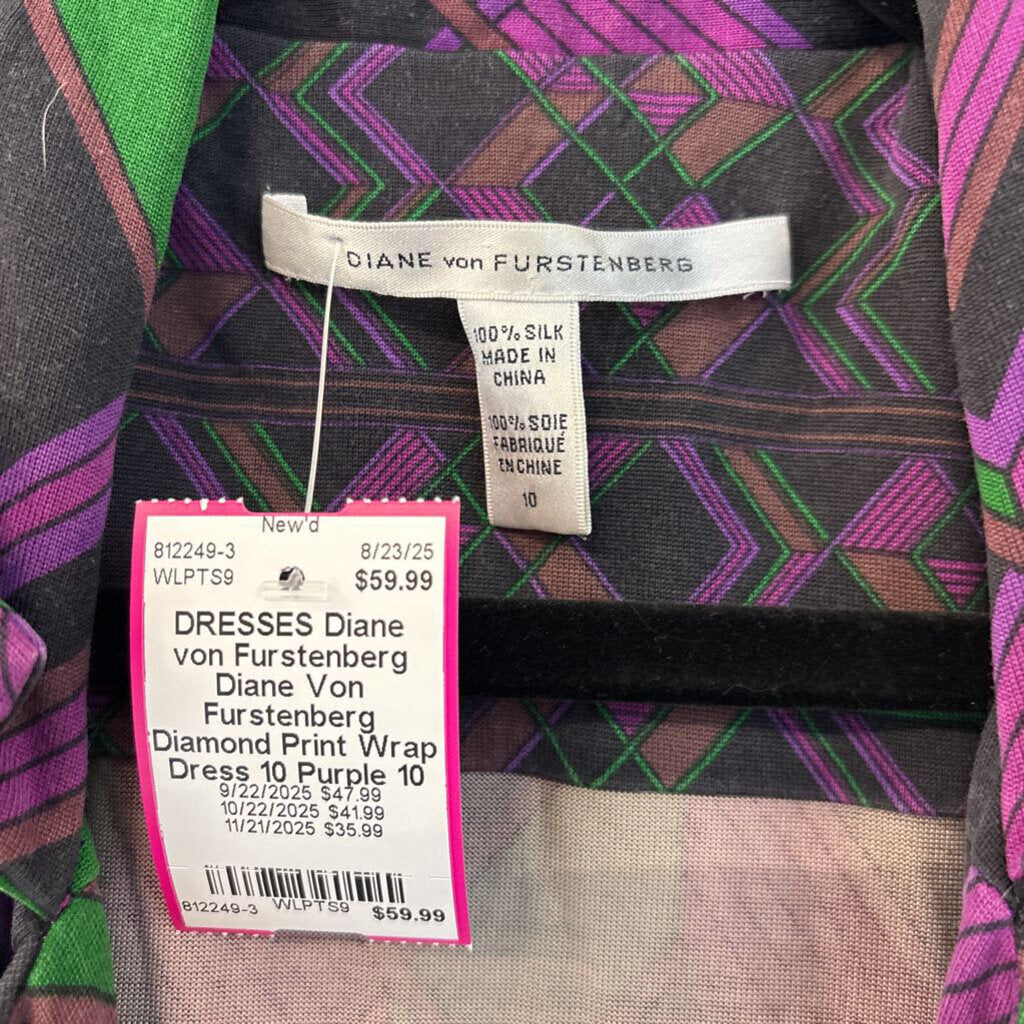 Diane Von Furstenberg Diamond Print Wrap Dress 10