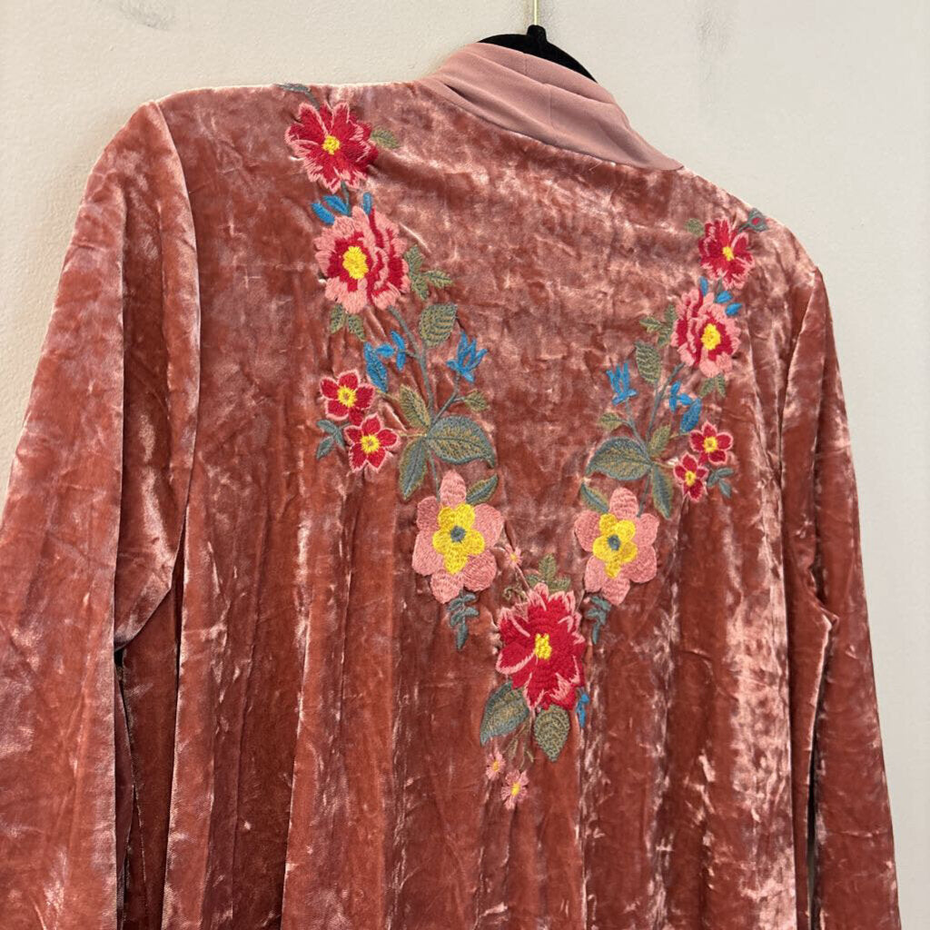 Charlie O Embroidered Flower Velvet Kimono Medium
