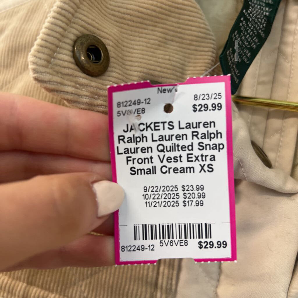Ralph Lauren Quilted Snap Front Vest Extra Small