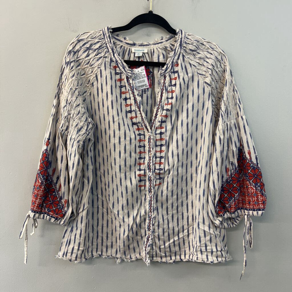 Sundance Embroidered Long Sleeve Button Up Top Medium