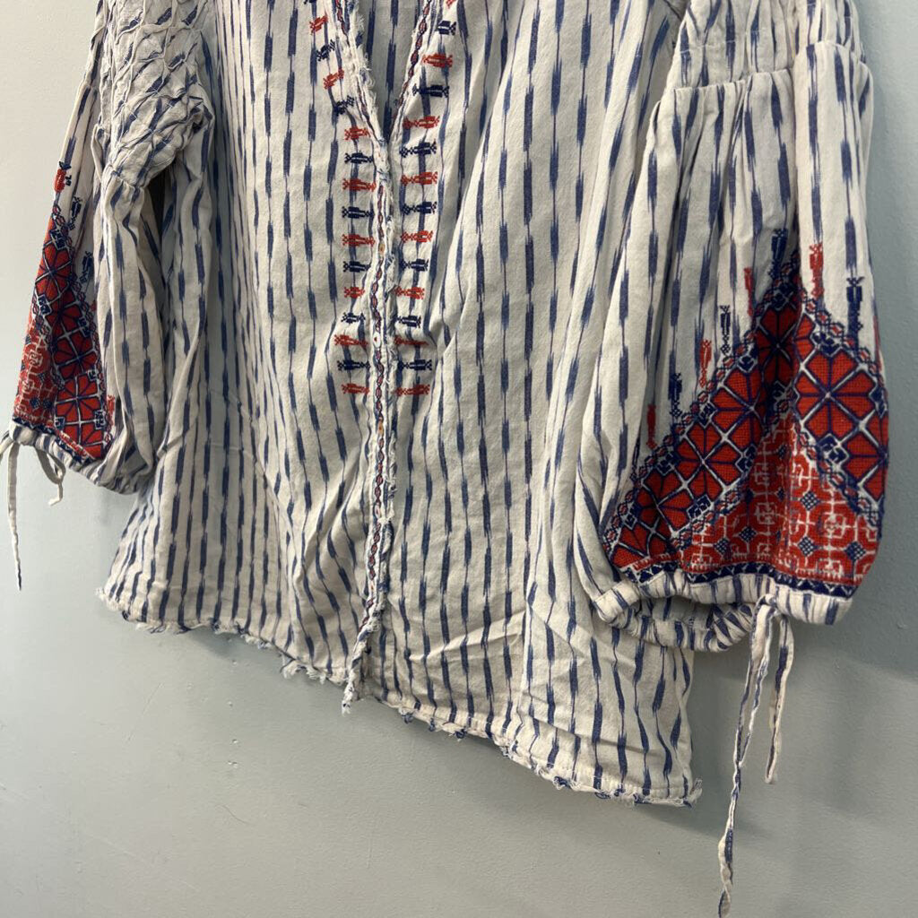 Sundance Embroidered Long Sleeve Button Up Top Medium