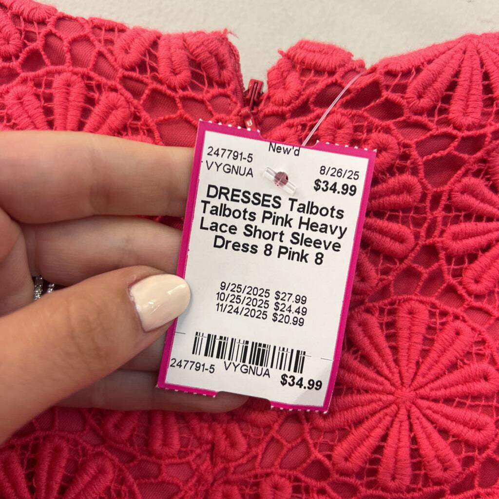 Talbots Pink Heavy Lace Short Sleeve Dress 8