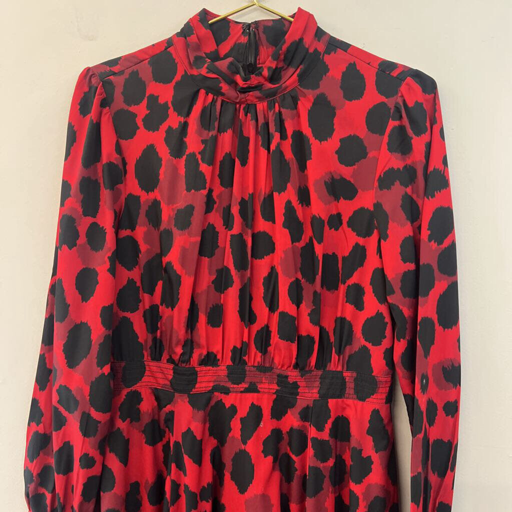 eShakti Red/ Black Print Long Sleeve Mock Neck Maxi Dress Medium