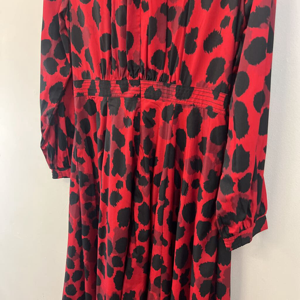 eShakti Red/ Black Print Long Sleeve Mock Neck Maxi Dress Medium