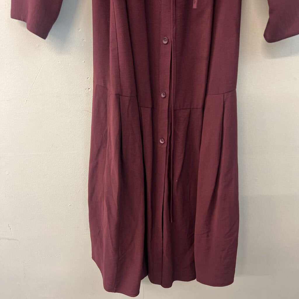 Loft Burgundy Long Sleeve Button Front Maxi Dress 10