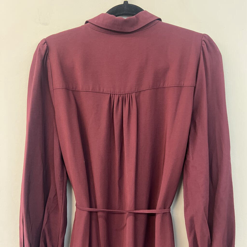 Loft Burgundy Long Sleeve Button Front Maxi Dress 10