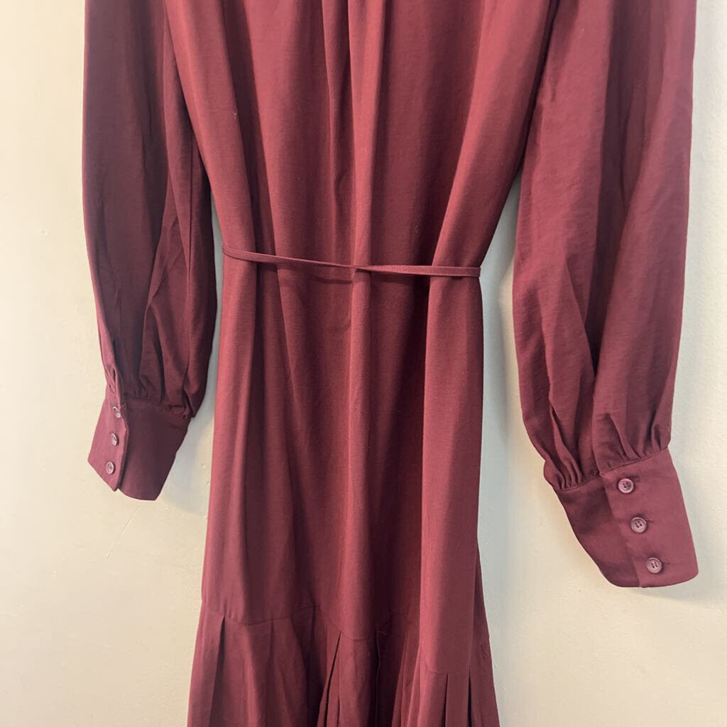 Loft Burgundy Long Sleeve Button Front Maxi Dress 10