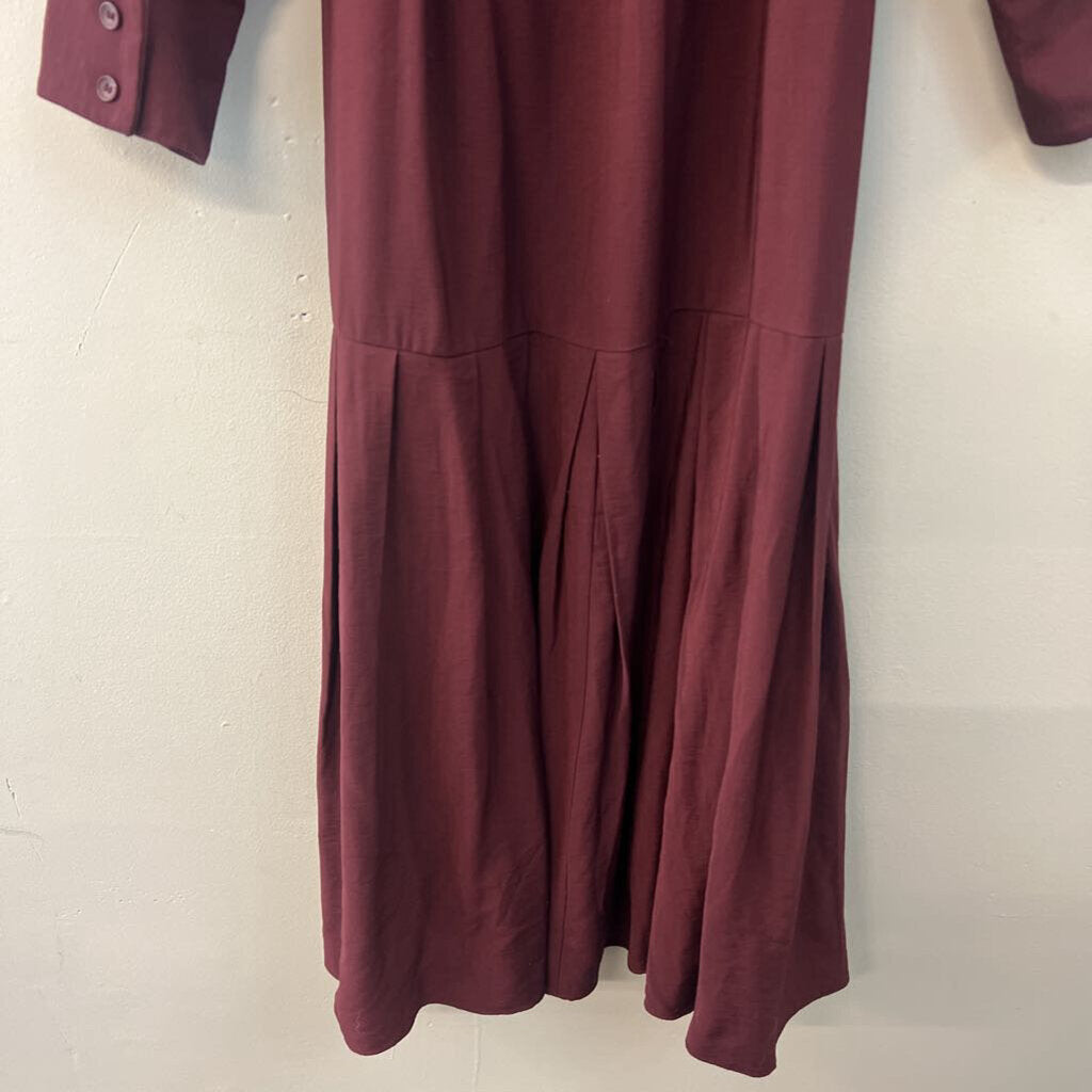 Loft Burgundy Long Sleeve Button Front Maxi Dress 10