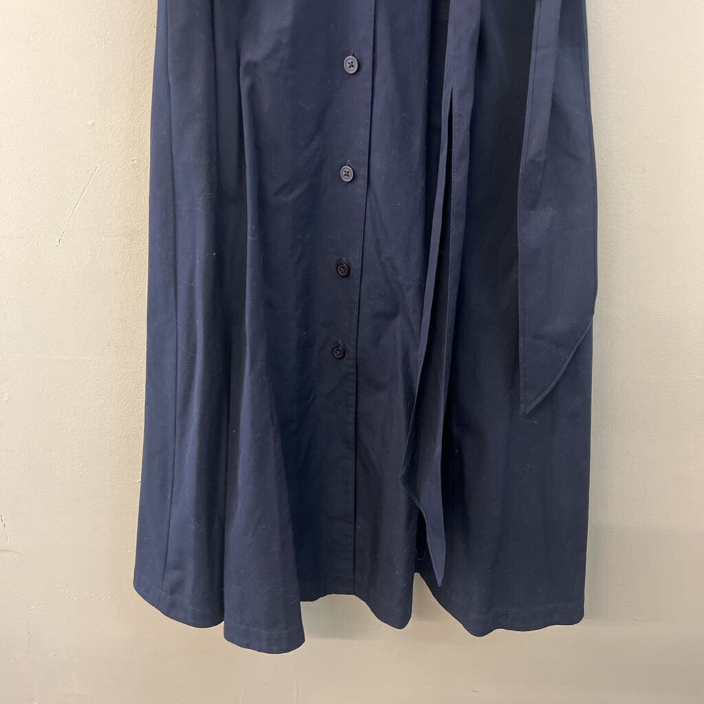 J Peterman Navy Long Sleeve Belt Waist Button Down Midi Dress 10