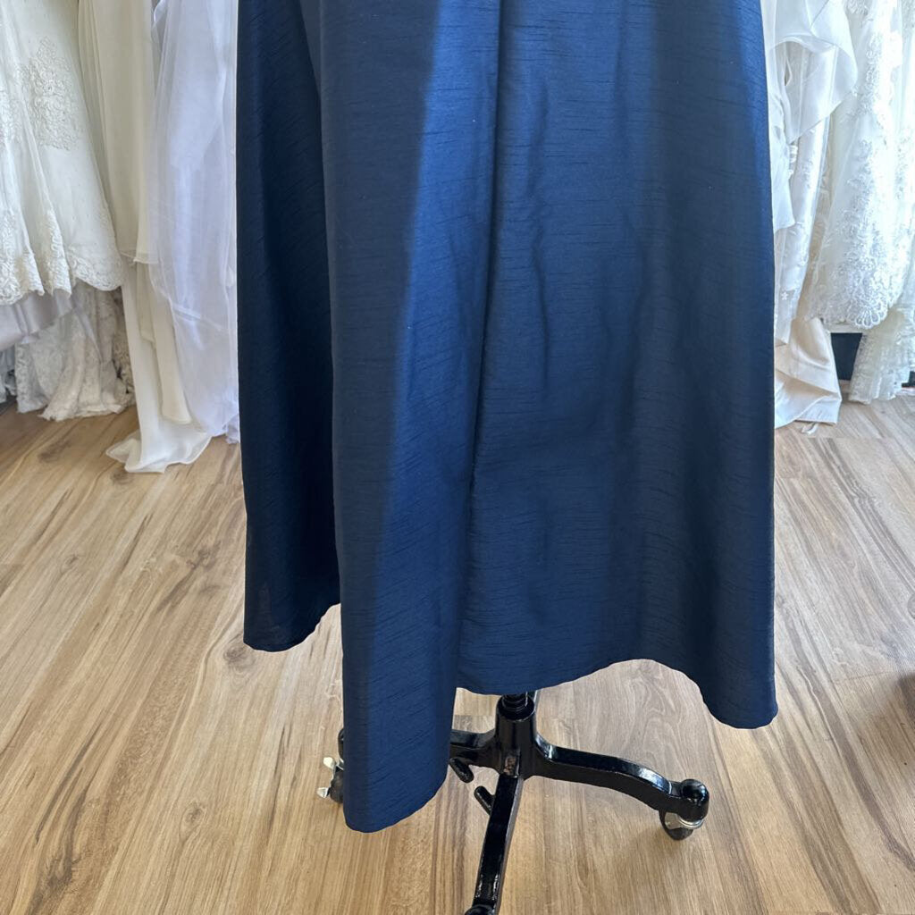 eShakti Navy Textured Long Sleeve Button Down Maxi Dress Large