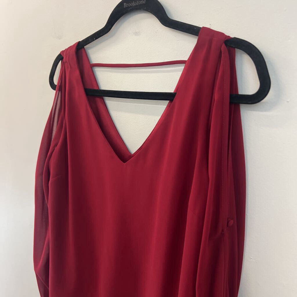 Buttons Burgundy Long Embellished Cuff Sleeve Cold Shoulder Top Medium