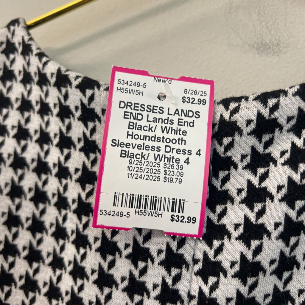 Lands End Black/ White Houndstooth Sleeveless Dress 4