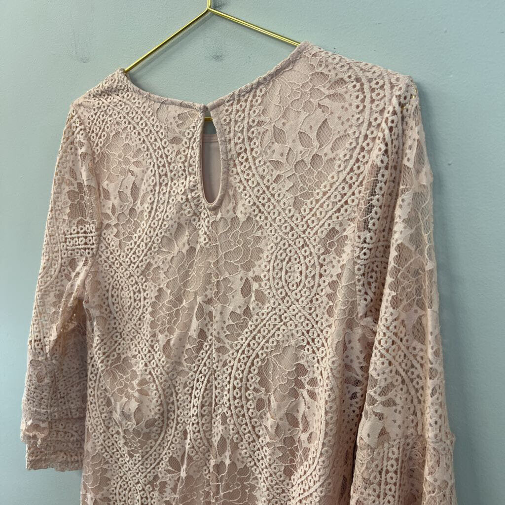 Pink Lace Long Sleeve Dress Small